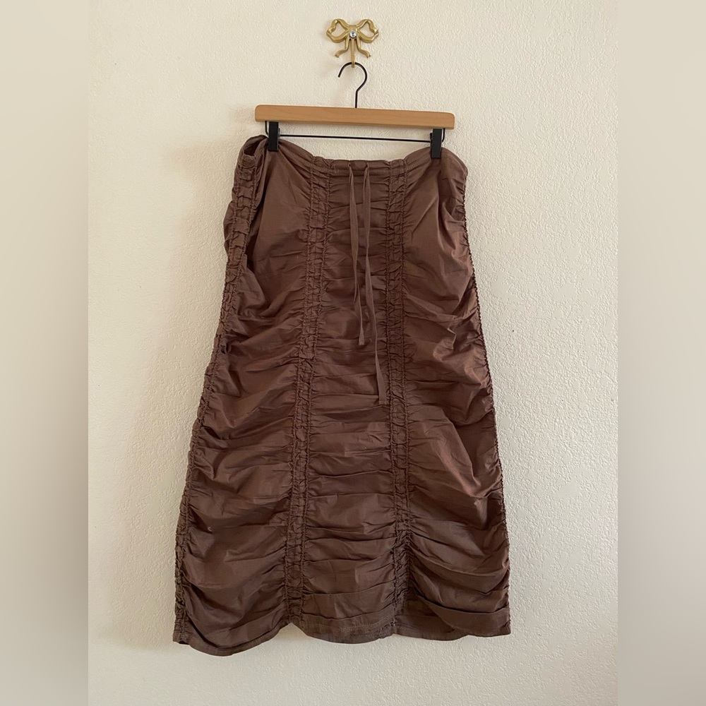 XCVI Women's Brown Ruched Maxi Skirt Size Large Cotton Blend Drawstring